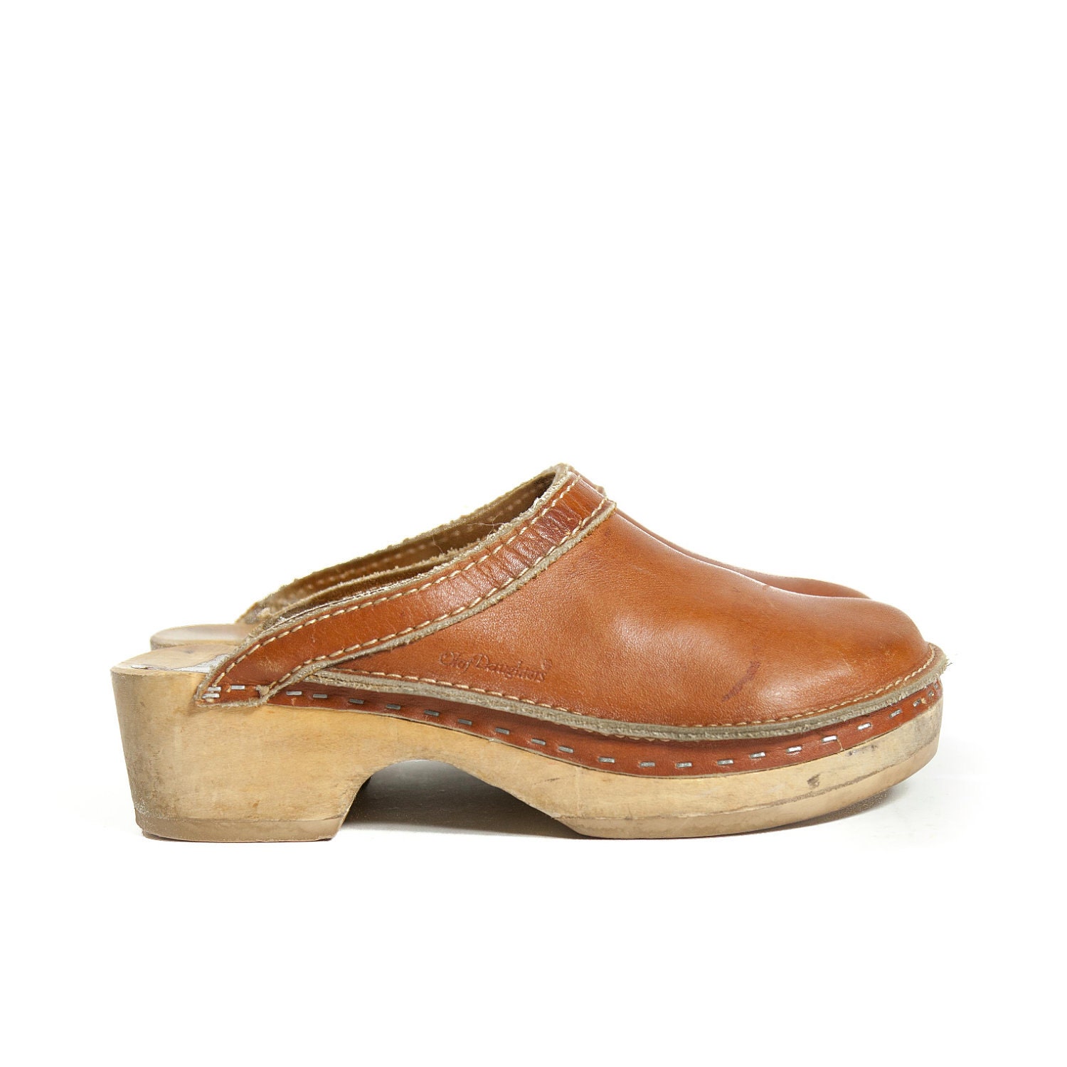 Brown Leather and Wooden Clogs by Olof' Daughters for