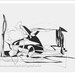 Black and White, Abstract Line Drawing, ACEO, "The Eskimo and the Penguin", Original Art - CIJ - Christmas In July