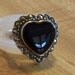 Vintage Sterling Silver Black Onyx and Marcasite Heart Shaped Ring