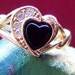 Vintage AVON Goldtone Black and Clear Crystal Heart Shaped Ring Valentine Gift