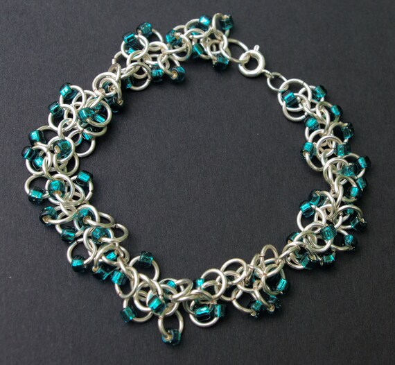 Items similar to Shaggy Weave Beaded Chainmaille Bracelet Silver with