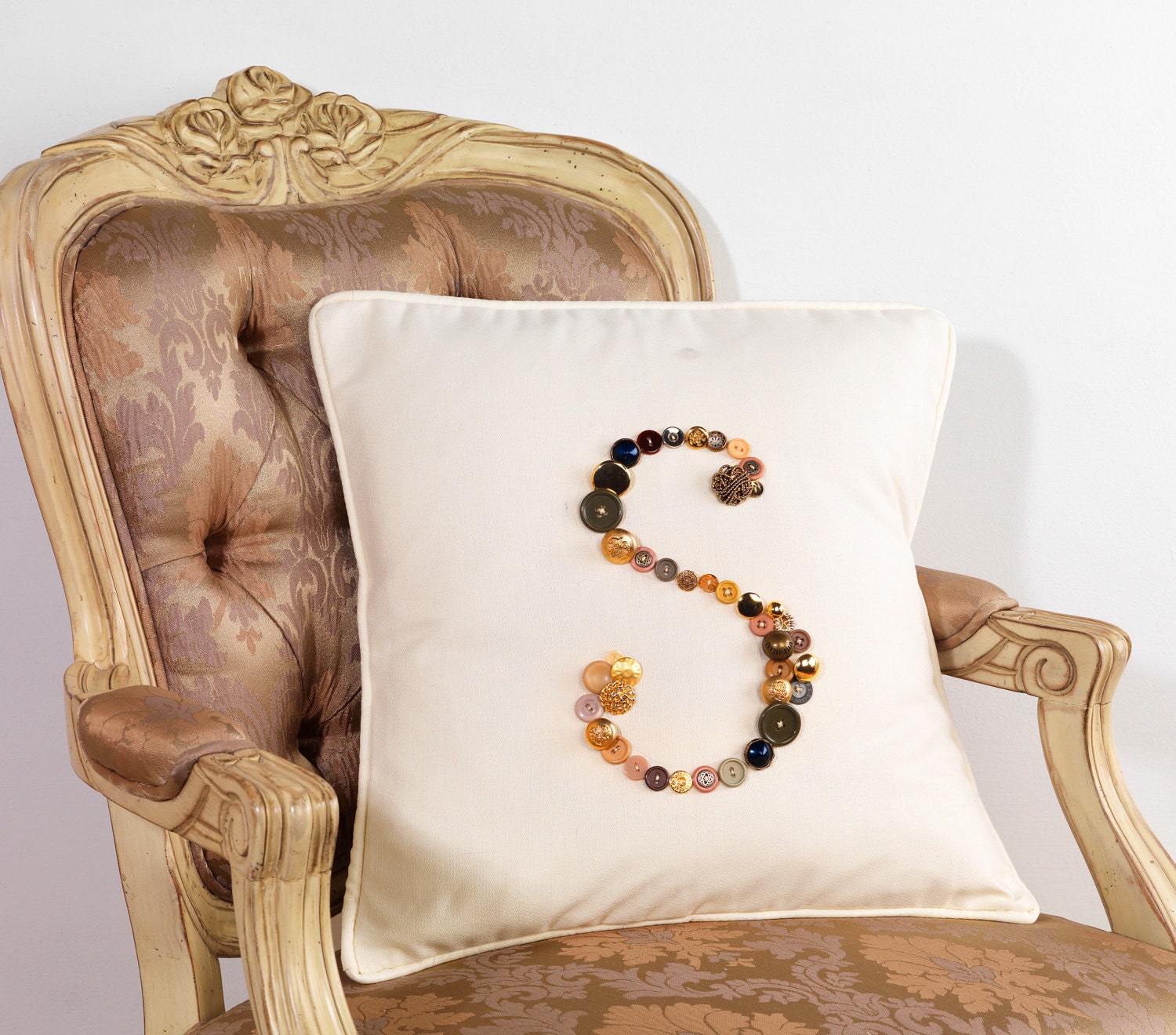 CUSTOM MADE Monogram Letter S Pillow Cushion Cover in gold and