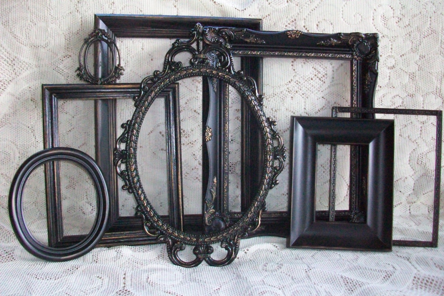 Shabby Chic Black Frame Set Picture Frames Set Ornate Black