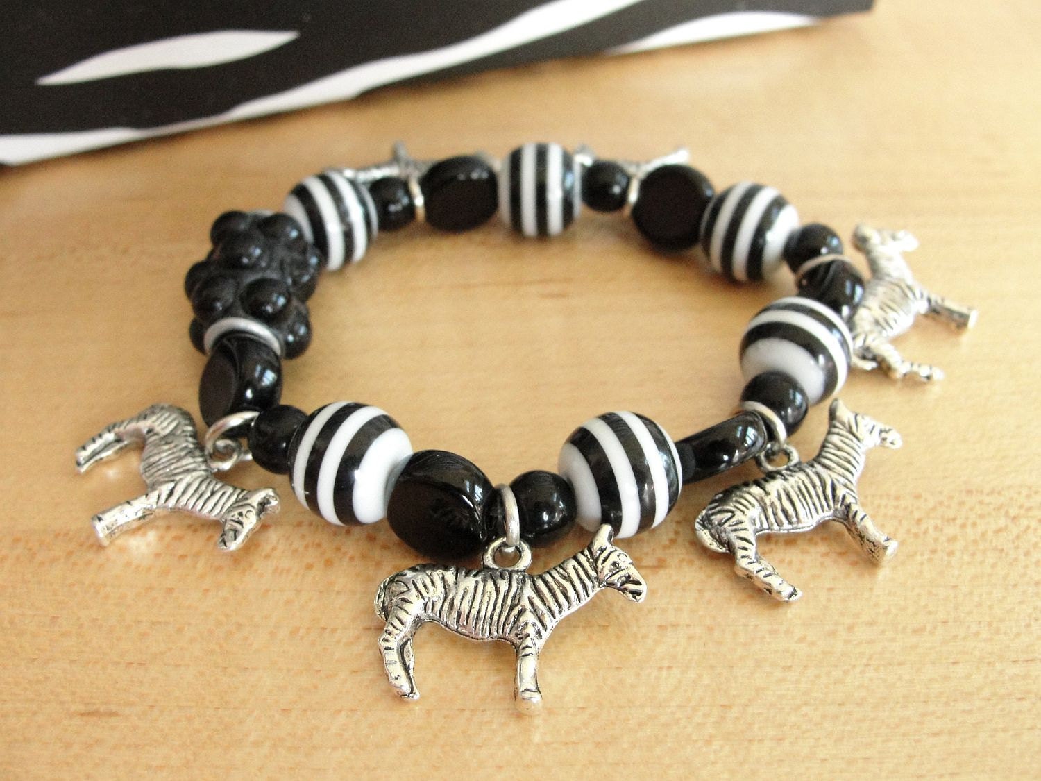 Black and White Zebra Stretch Bracelet EDS Awareness