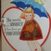 Large unused die cut 1930's Carrington Valentines day card little girl with umbrella and rain coat on original envelope and price label