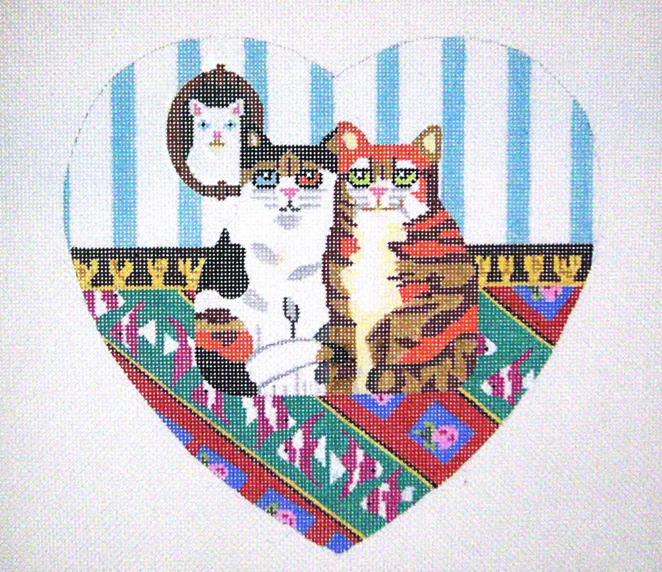 Needlepoint Cat Canvas Sale Two Kittens in a Heart