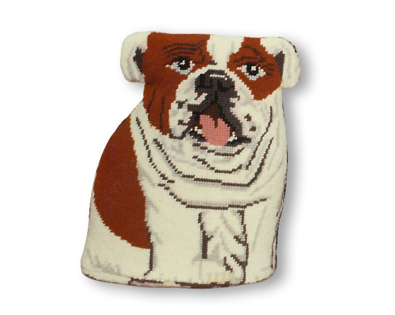 Handpainted Needlepoint Bulldog Canvas Brown and White