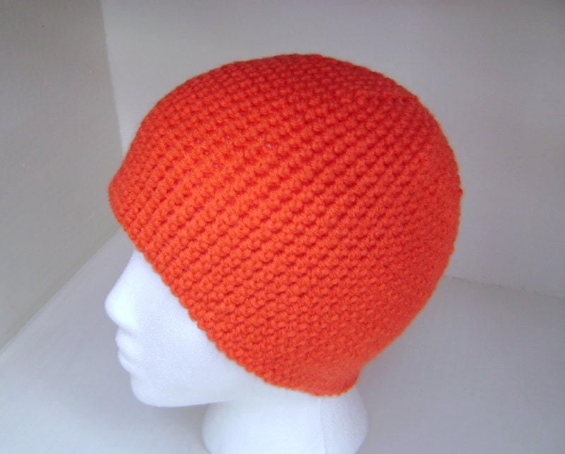 Crochet Blaze Orange Hat Beanie Skullcap Hunters Men Women