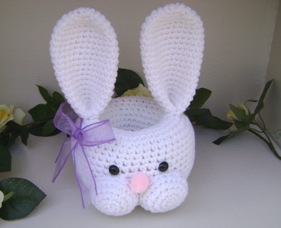 Crochet Bunny Basket Centerpiece Shelf Sitter Nursery Easter
