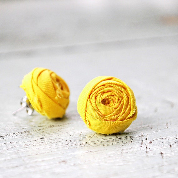 Mustard Yellow Rosette Ear Studs