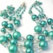Vendome Glass Crystal Teal Blue Satin Beads 3 Strand Vintage Costume Jewelry Necklace & Earrings on Etsy