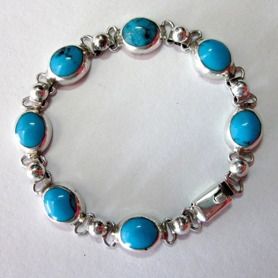 Vintage Mexican Silver 925 Turquoise Bracelet