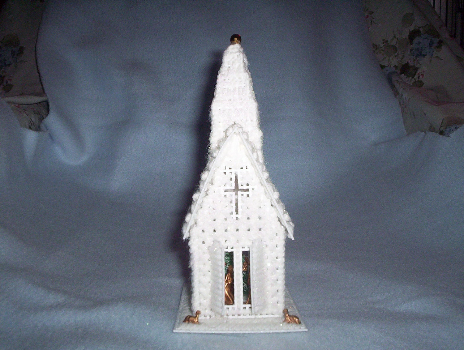 White needlepoint church