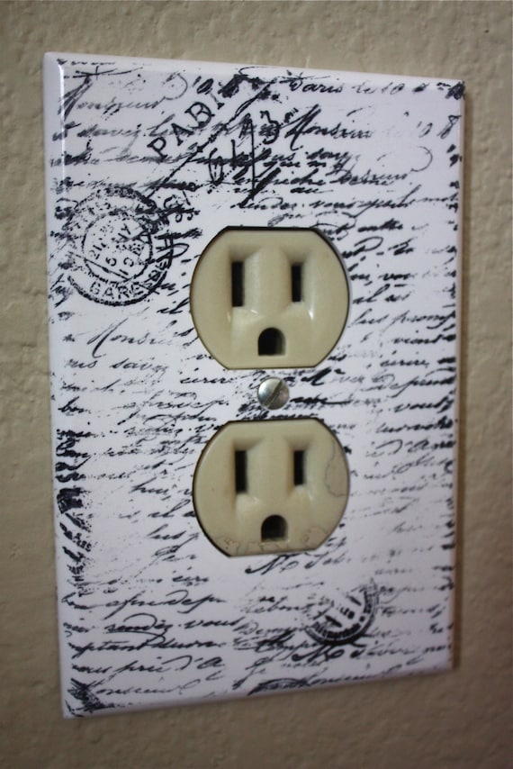 White Paris Electrical Outlet Plate Cover with Script 1