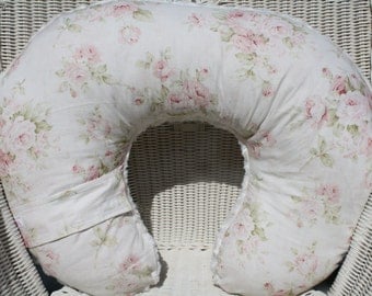Nursing Pillow Cover - Shabby Chic Roses and Minky Boppy Cover - Vintage, Rose, Girl,