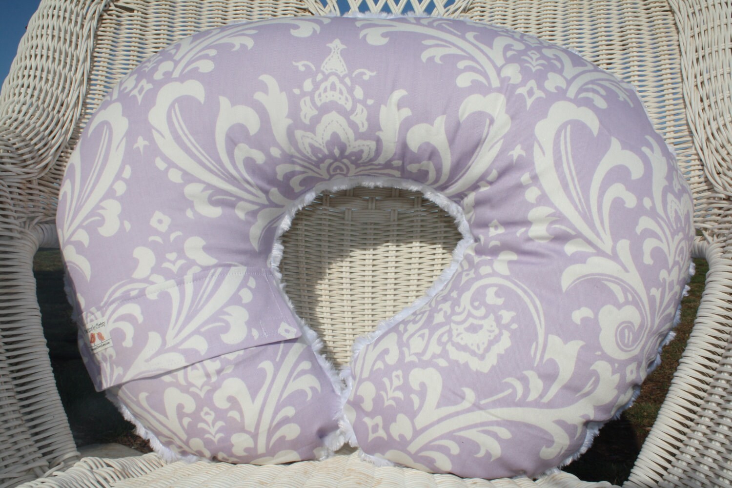Nursing Pillow Cover Lilac Damask and Minky Boppy Cover
