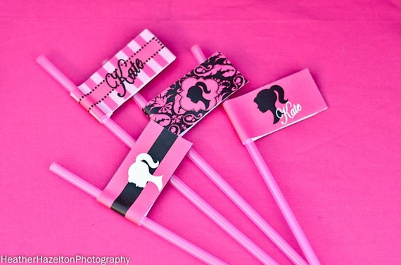 BARBIE Party- Printables - STRAW Flags - Barbie - Vintage Barbie Party - Girls Birthday Party - Diva Party - Girl Party - INSTANT Download Il_570xn
