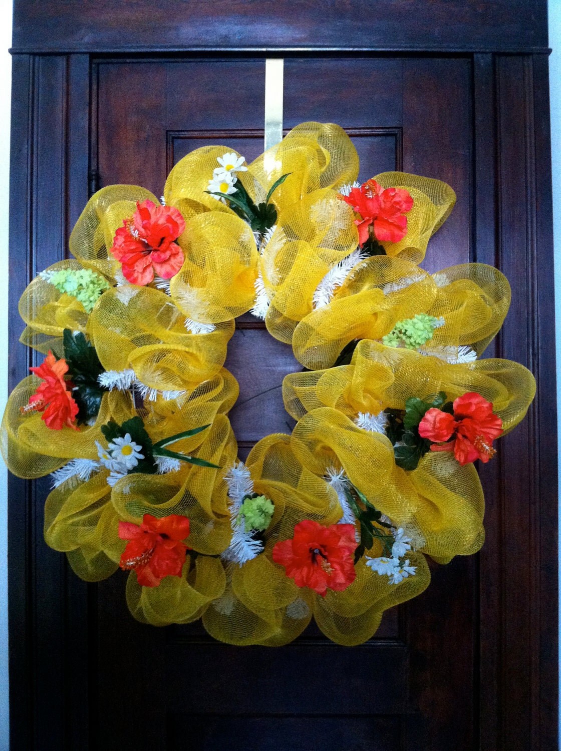 Sunny Yellow Mesh Wreath for Summer