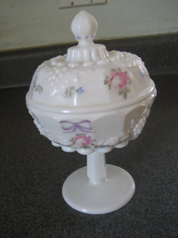 Vintage Westmoreland Milk Glass Compote Covered Candy Dish