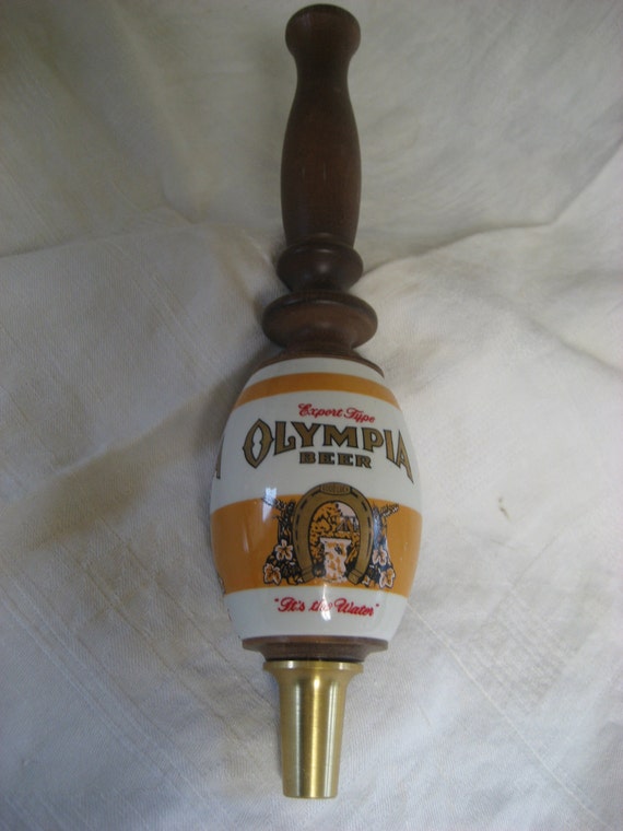 Vintage Olympia Beer Tap Handle Wood and Ceramic