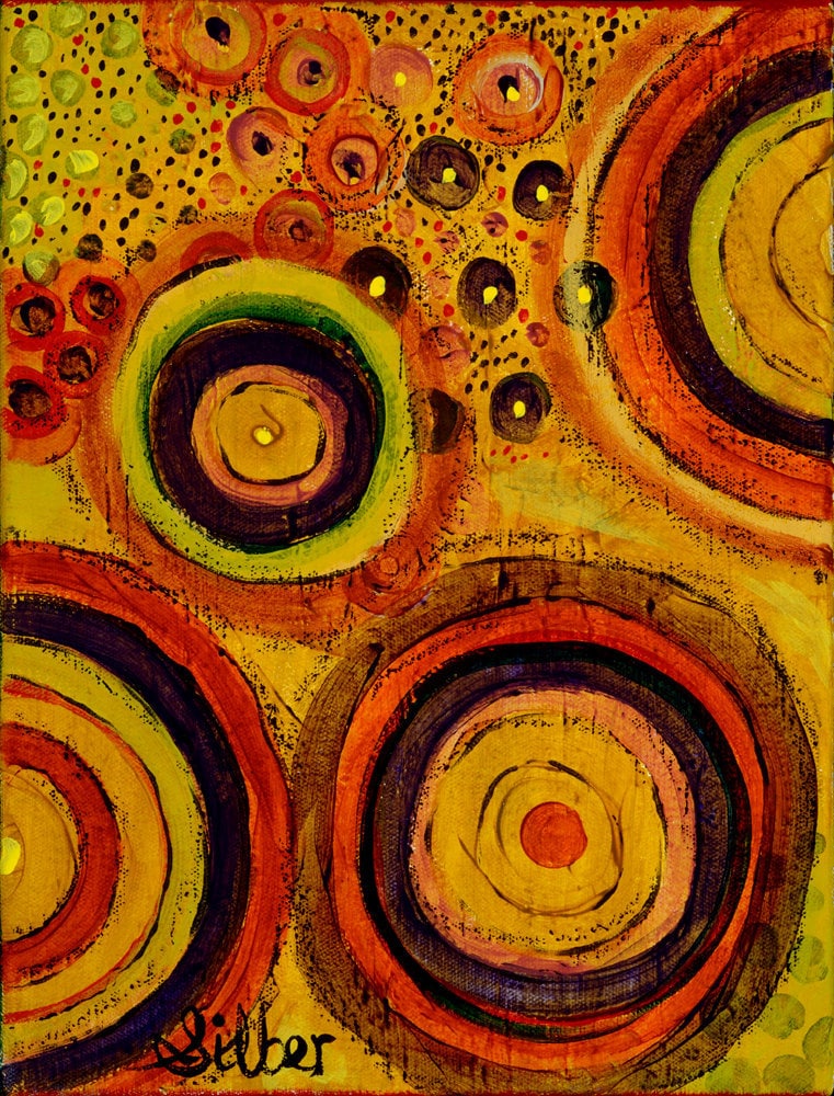 Original painting small 9x12 abstract warm color palate