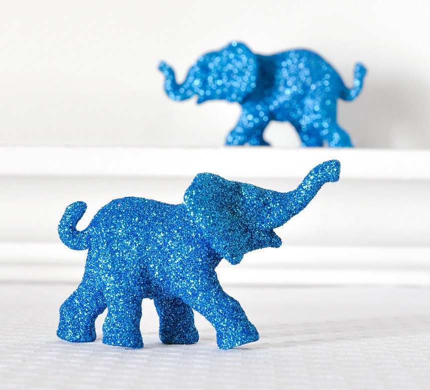Safari Blue Elephants Baby Shower Decorations in Glitter for