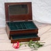 Vintage Jewelry Box Flat / Ornate Woodwork / Mirrored / Velvet Drawers