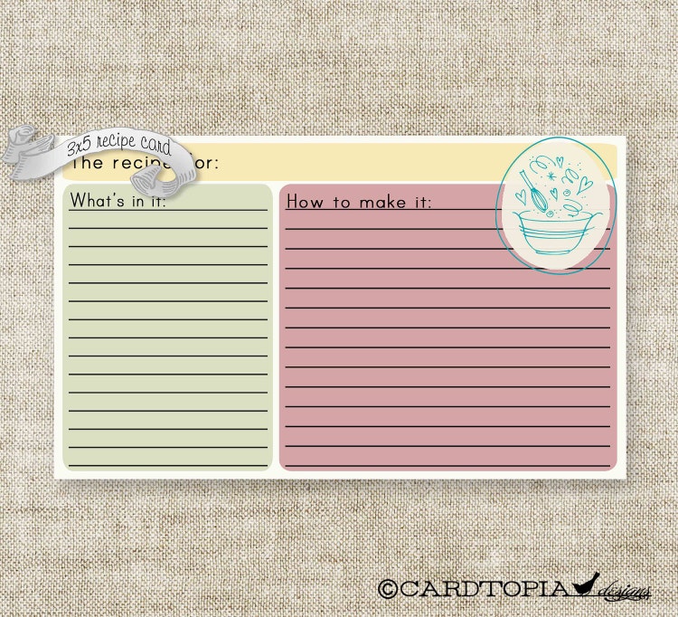 Retro RECIPE CARD 3X5 Printable Design Mixing by CardtopiaCompany
