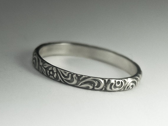 Silver Pattern Ring - Dainty Sterling Silver Custom Size Ring
