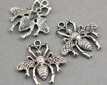 Insect Bee Charms Antique Silver tone 6pcs base metal Charms 24X25mm CM0207S