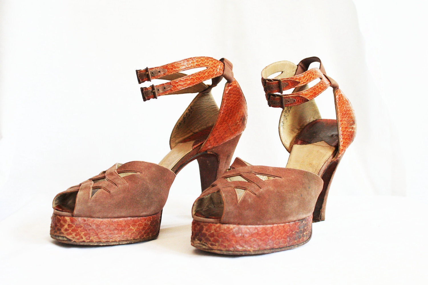 40s Platform Shoes 1940s Womens High Heels Tan by DIAvintage