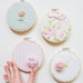 Shabby Chic Embroidery Hoop Art Set Upcycled Fabric Vintage Fabric White Pink Green One of a Kind Nursery Art