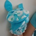 Cloth hand puppet, handmade vintage, sweet blue print with button eyes, blue ears and white ric-rac.