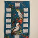 Souvenir vintage tea towel, birds of Australia, lovely bird illustrations and 1970 calendar on teal background, cotton dish towel