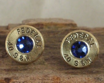 Bullet Earrings - Stud Earrings - Ultra Thin - Federal 40 S&W - Sapphire