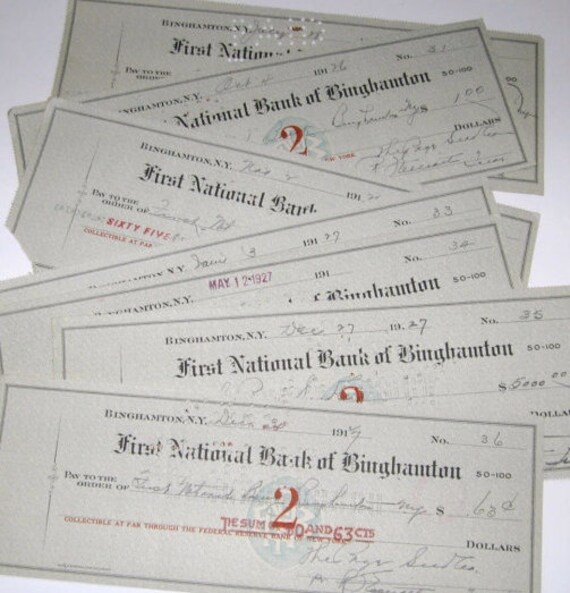 Vintage Cancelled Checks First National Bank of Binghamton