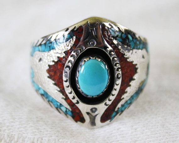 Navajo Turquoise Sterling Silver Mens Ring size 12