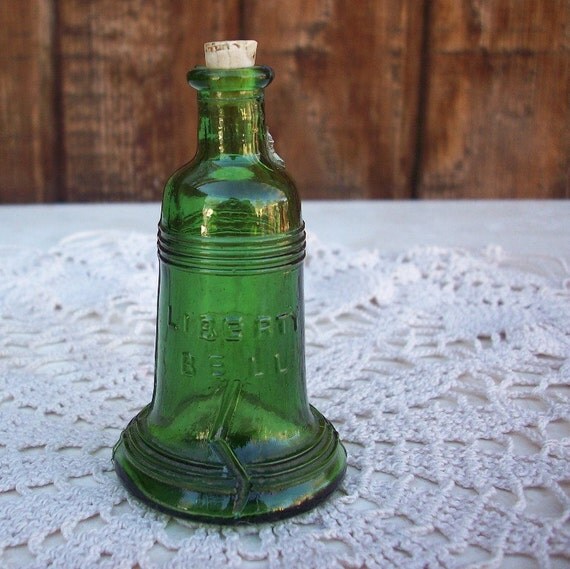 Vintage Miniature Green Liberty Bell Bitters Bottle