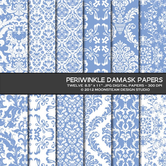 Periwinkle blue damask digital paper spring by MoonsteamDesign