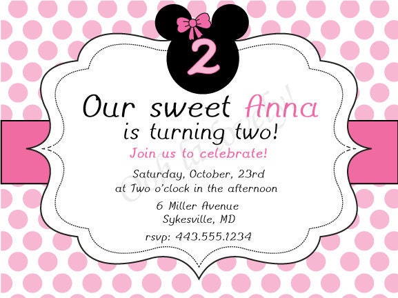 Pink And Black Minnie Mouse Invitations 2