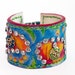 Leather cuff, bracelet, Crystal rhinestones, flowers, bright colours, ONE OF A KIND