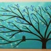 Teal & Turquoise Tree Painting - Whimsical/Abstract Two Love Birds in a Tree Original Tree Art Painting on 30" x 20" Canvas