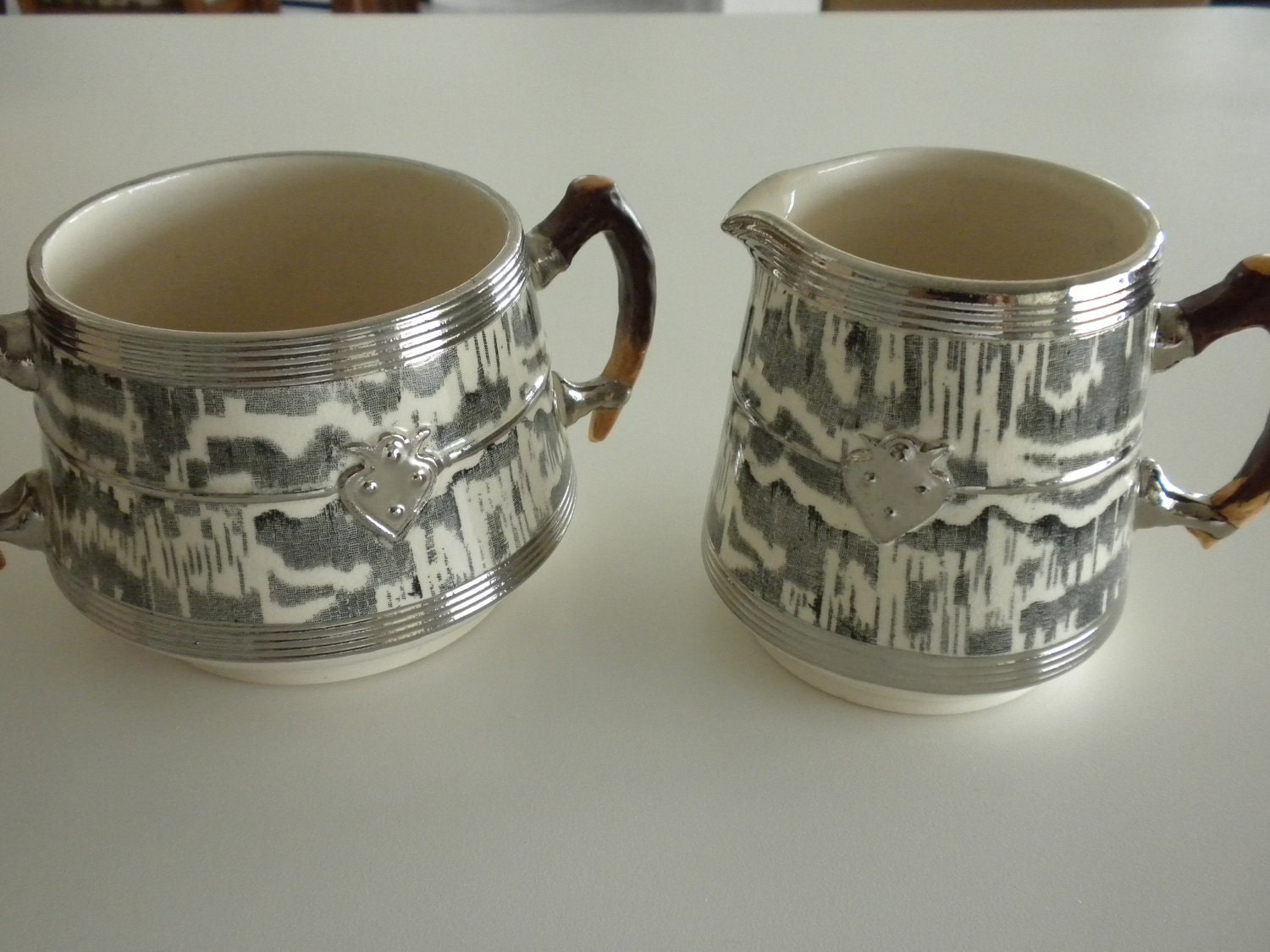 Arthur Wood Silver Shield Sugar Bowl and Creamer c1930
