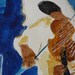 Vintage Original Watercolor Violin Blue and White - Floyd Jones Vintage