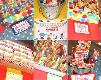 Carnival Birthday Party Signs Circus Signs Games sign Prizes signs table place cards Food Labels Editable Word/non-editable PDF Small Medium