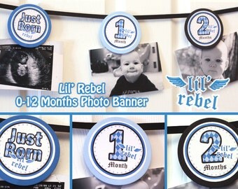 Lil Rebel Photo Banner 12 months photo banner Lil Rebel Boy Banner 1st year Lil Rebel Banner Digital File DIY Printable PDF