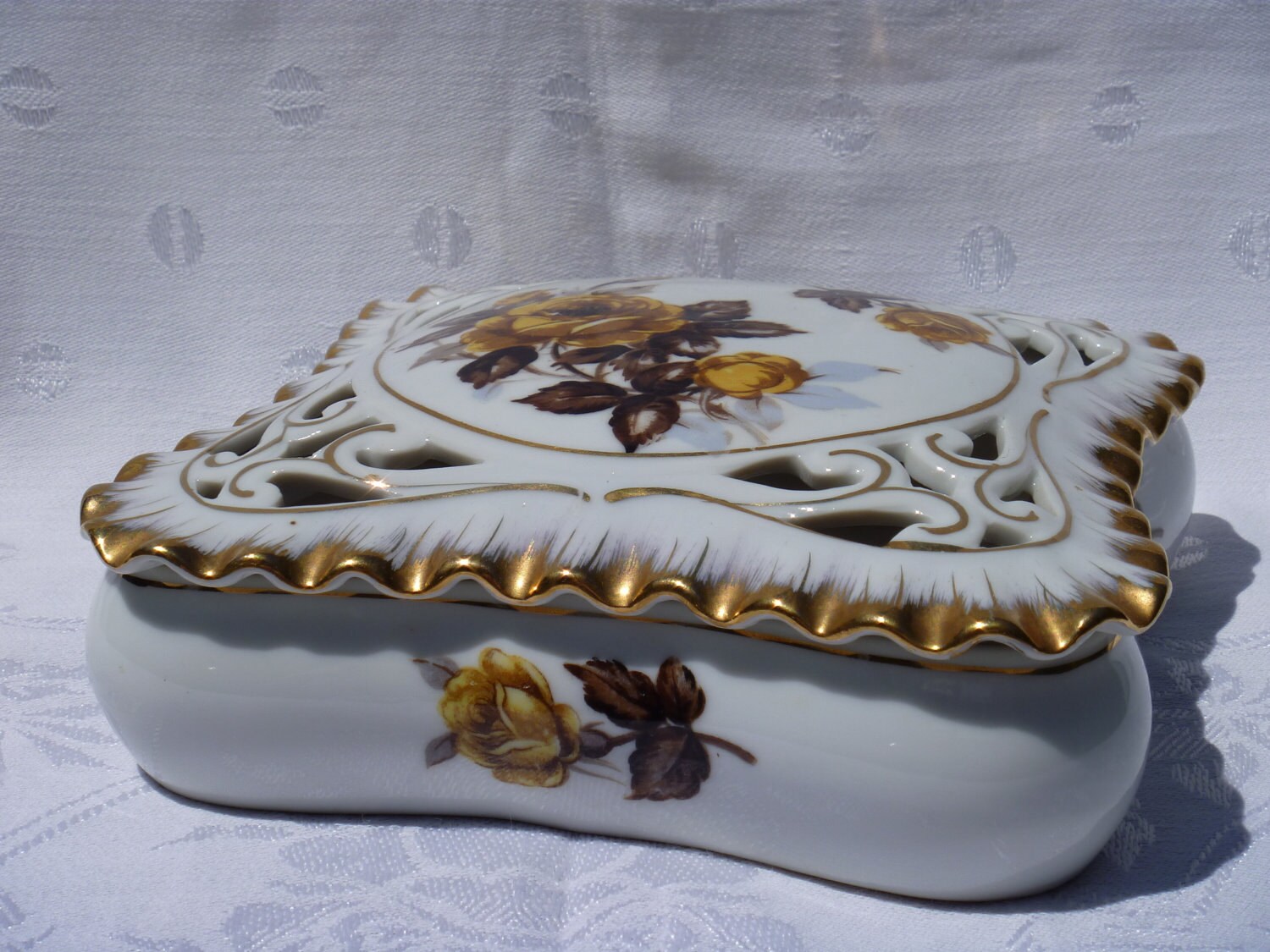 Potpourri Dish Lenwile China Ardalt Hand Painted Gold Trim