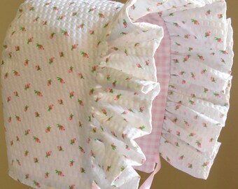 Baby Bonnet- Rose Bud with Gingham Checks-Reversible