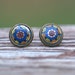 Mandala Earring Stud post, Inspirational jewelry gift, Boho chic Kaleidoscope Orange blue red yellow, New Age Harmony healing bohemian