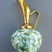 Vintage 1950s Blue Ceramic Hand Painted Delft Holland Brass Pitcher Vase
